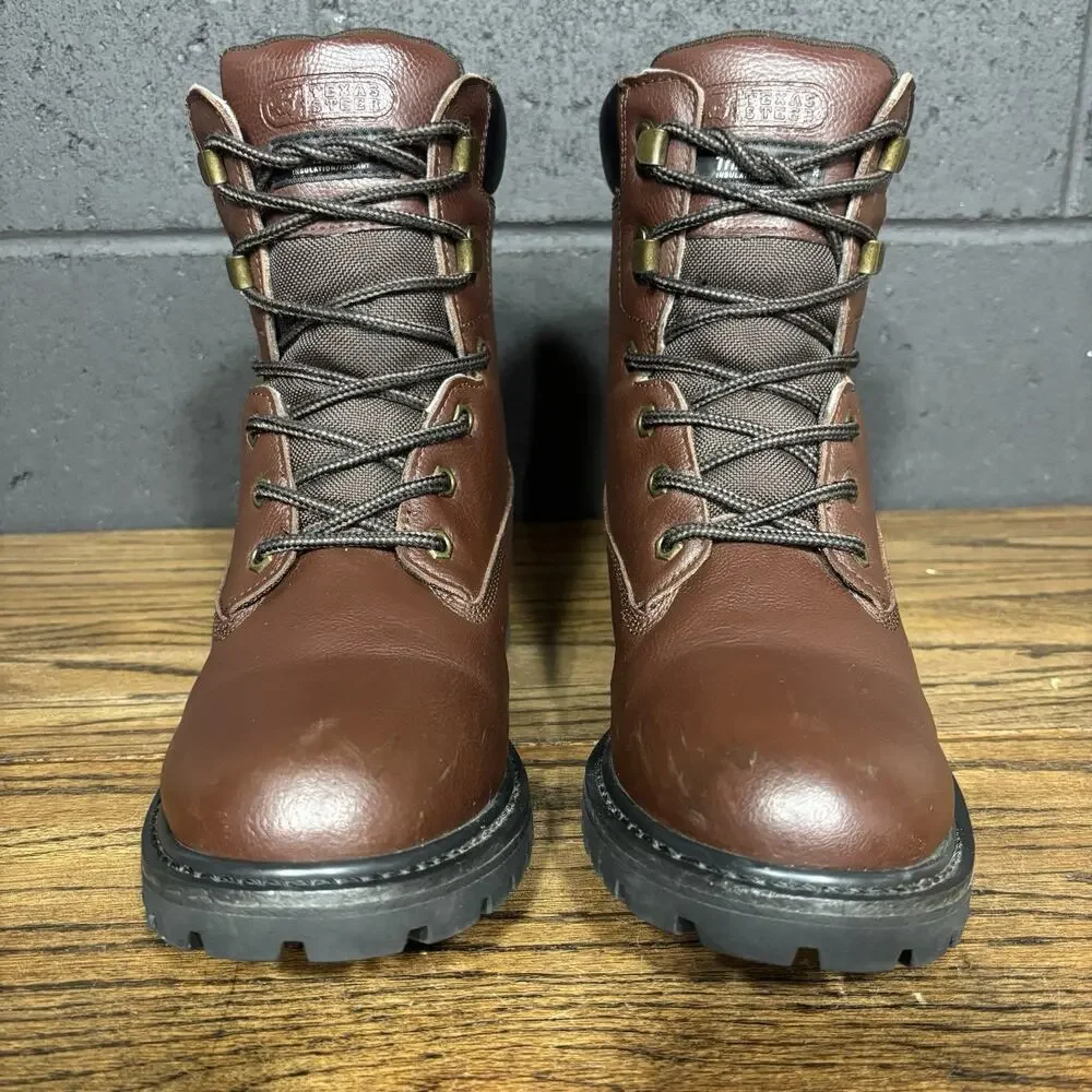 Texas Steer Nolan Men’s 9 Brown Leather Work Hiking Boots Lug Sole
